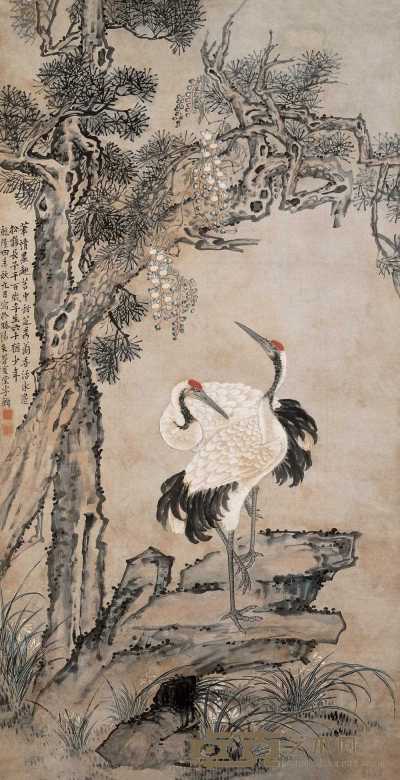 李鱓 1739年作 松鹤延年 立轴 172×91cm